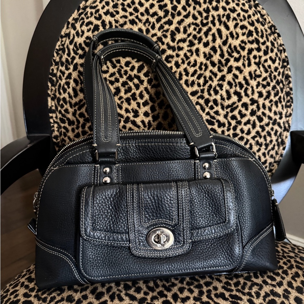 Y2K Coach Hampton Turnlock Satchel in black leather